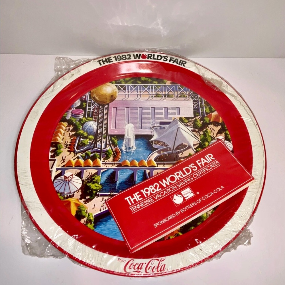 Vintage New 1982 Worlds Fair Tray / Plate Knoxville TN Coca Cola, Factory Sealed